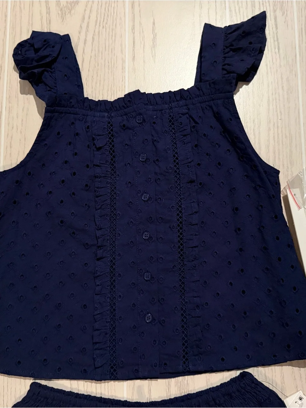 Aqua Girls Navy Eyelet Ruffle Top & Shorts Set L 10/12‎ NWT